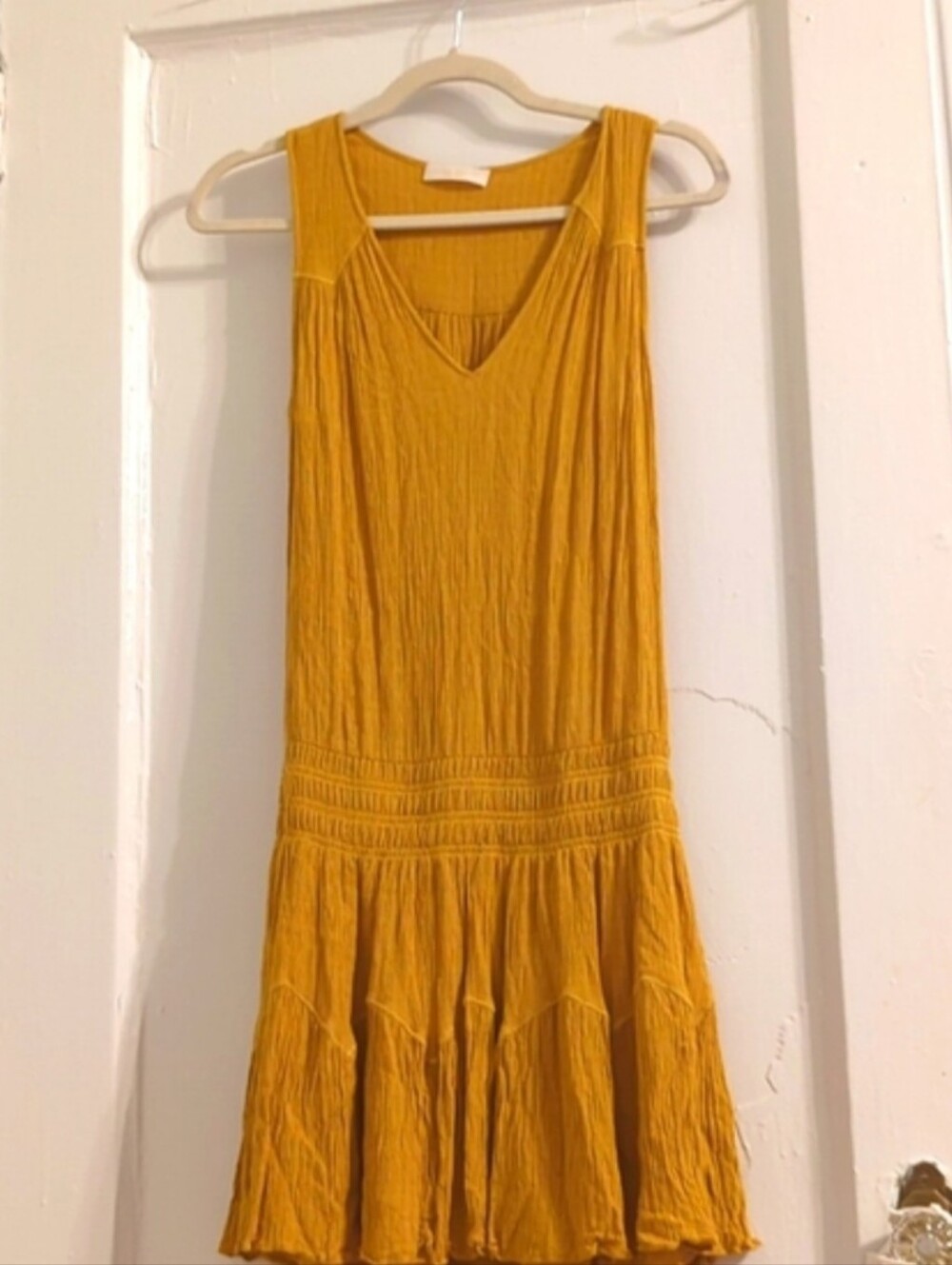 Ramy Brook Marigold Yellow Smocked Drop Waist Ruffle Mini Dress Small